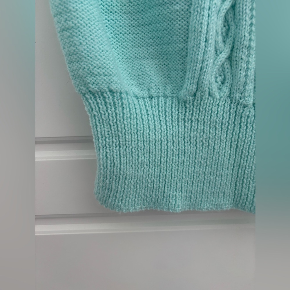Vintage HandKnit Sweater Vest Tank Cable Knit Turquoise Blue Sleeveless Size S M - Picture 3 of 6